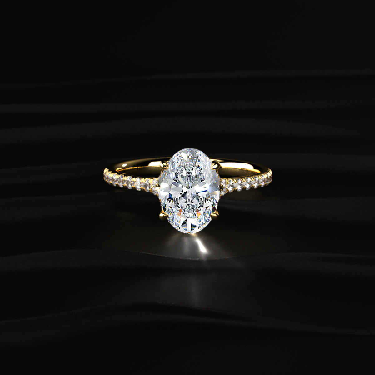 Oval Cut Split Shank Single Pave Engagement Ring | Earthly Jewels