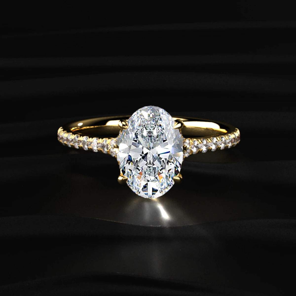Oval Cut Split Shank Single Pave Engagement Ring | Earthly Jewels