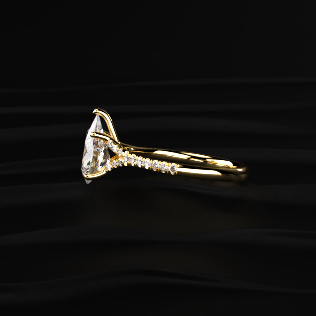 Pear Cut Split Shank Single Pave Engagement Ring | Earthly Jewels