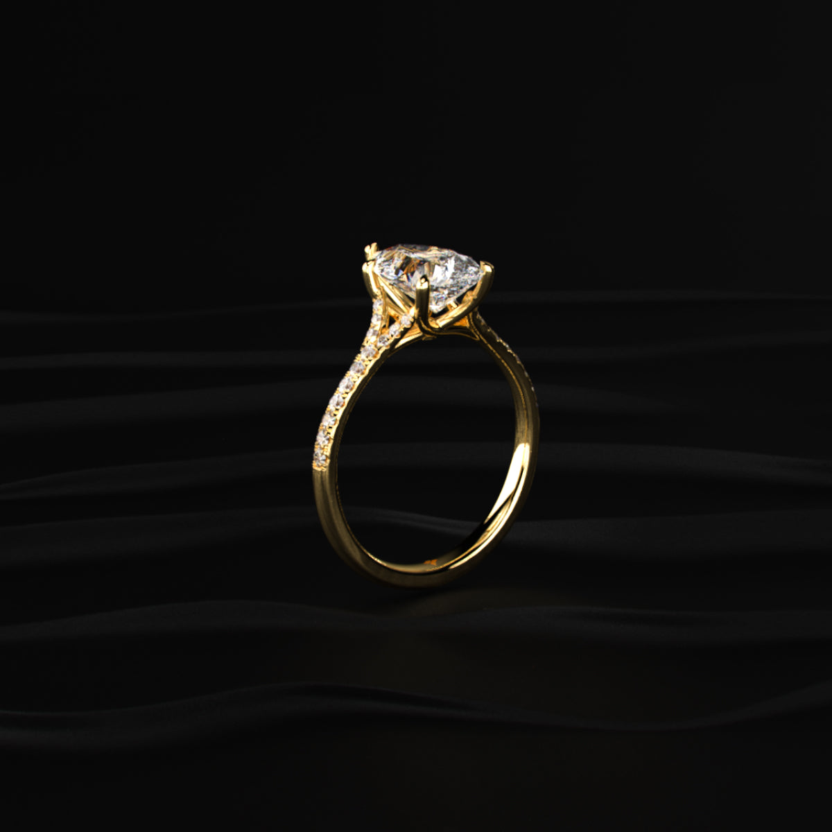 Pear Cut Split Shank Single Pave Engagement Ring | Earthly Jewels