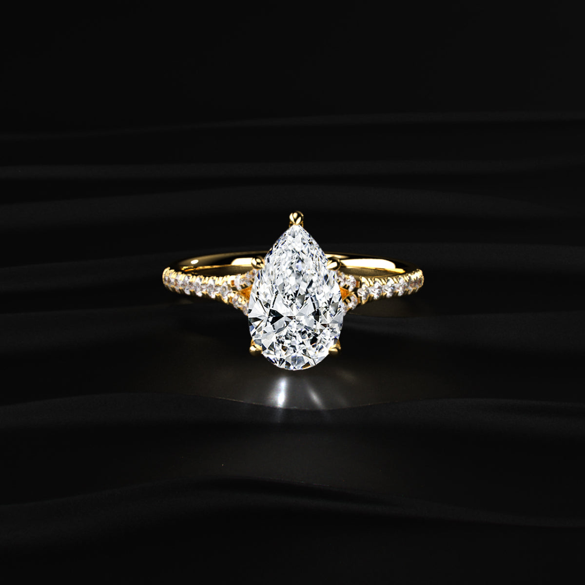 Pear Cut Split Shank Single Pave Engagement Ring | Earthly Jewels