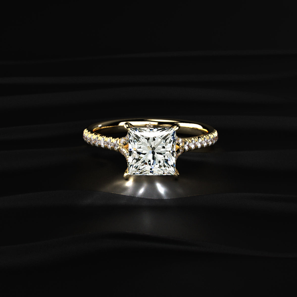 Princess Cut Split Shank Single Pave Engagement Ring | Earthly Jewels