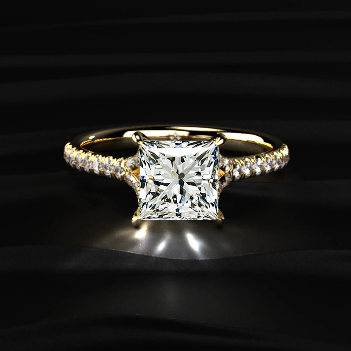 Princess Cut Split Shank Single Pave Engagement Ring | Earthly Jewels