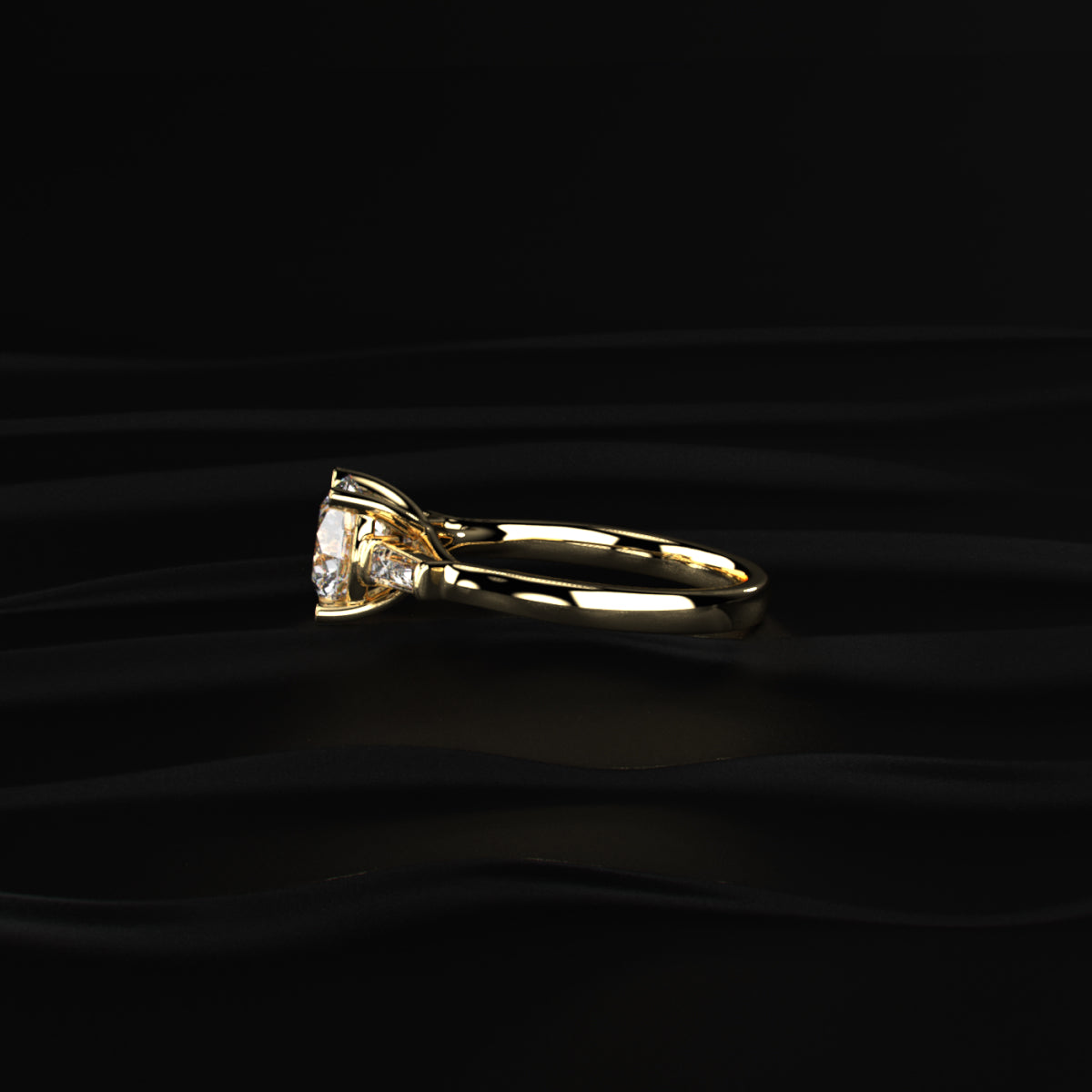 Round Solitaire Engagement Ring With Tapered Baguette | Earthly Jewels