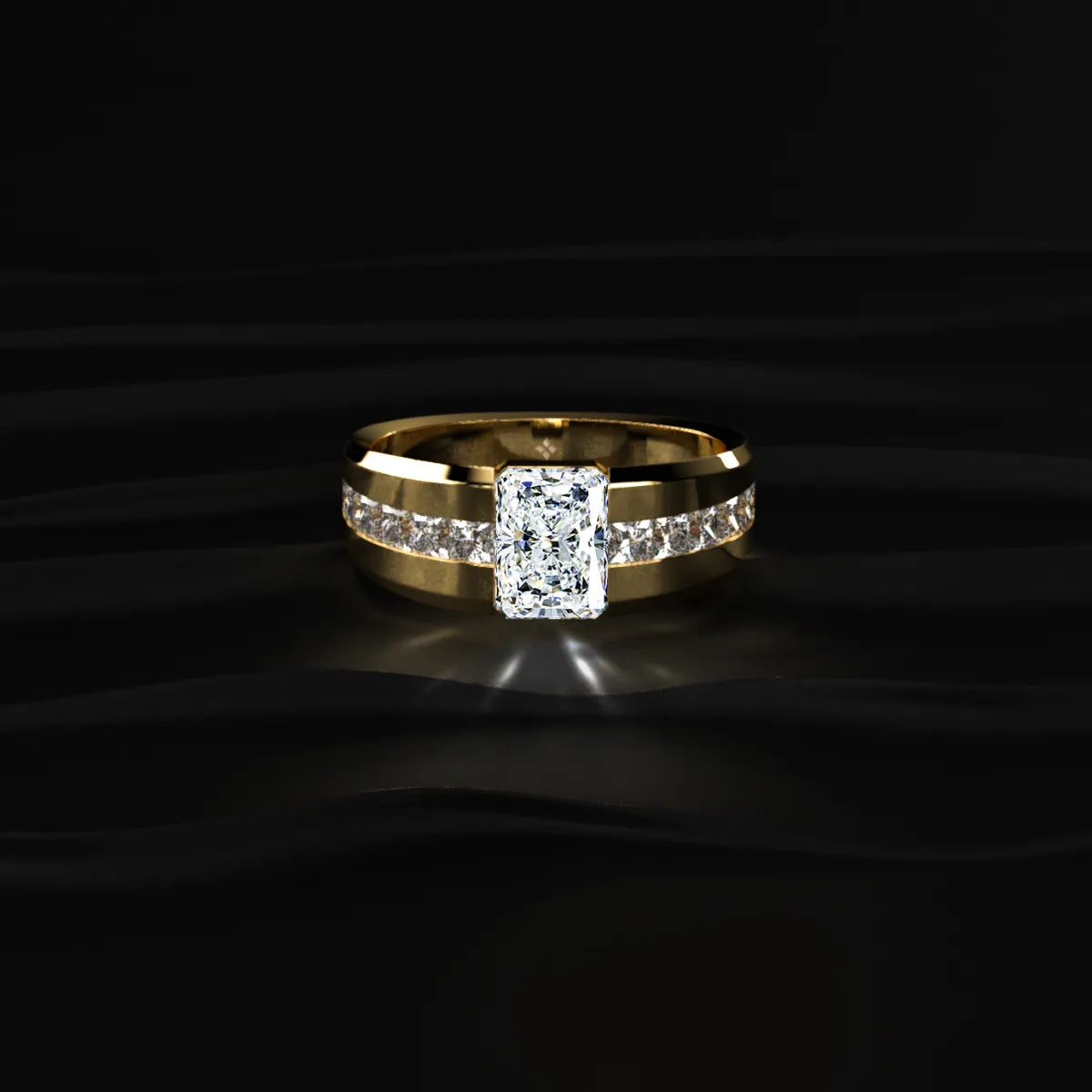 Radiant Cut Diamond Channel Men'S Ring | Earthly Jewels