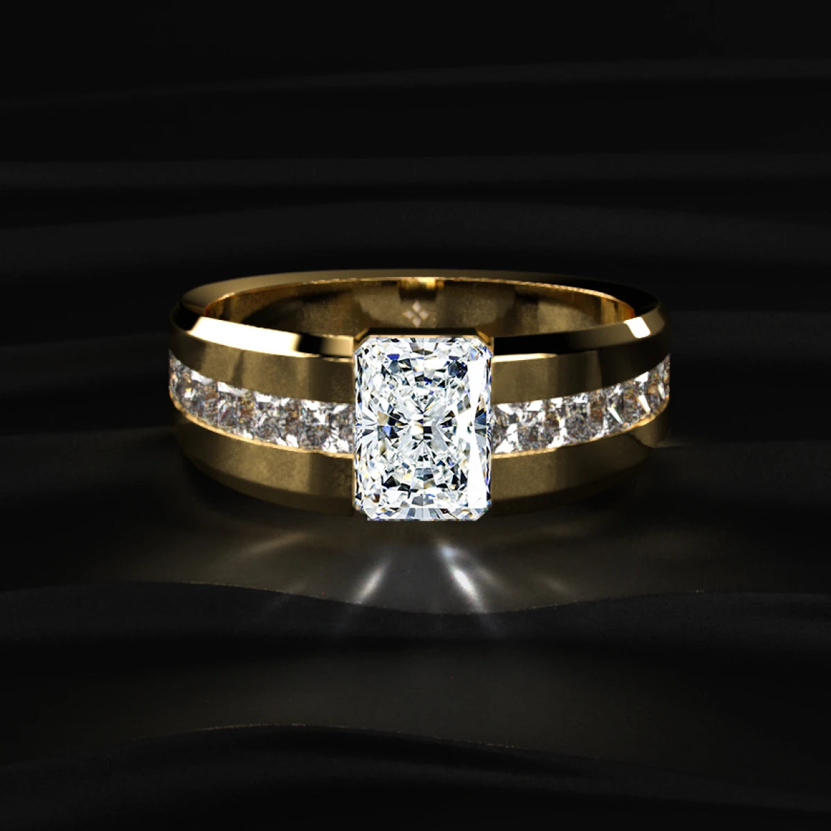 Radiant Cut Diamond Channel Men'S Ring | Earthly Jewels