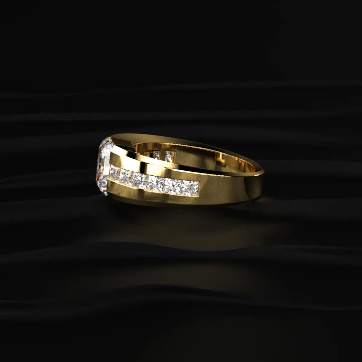 Radiant Cut Diamond Channel Men'S Ring | Earthly Jewels