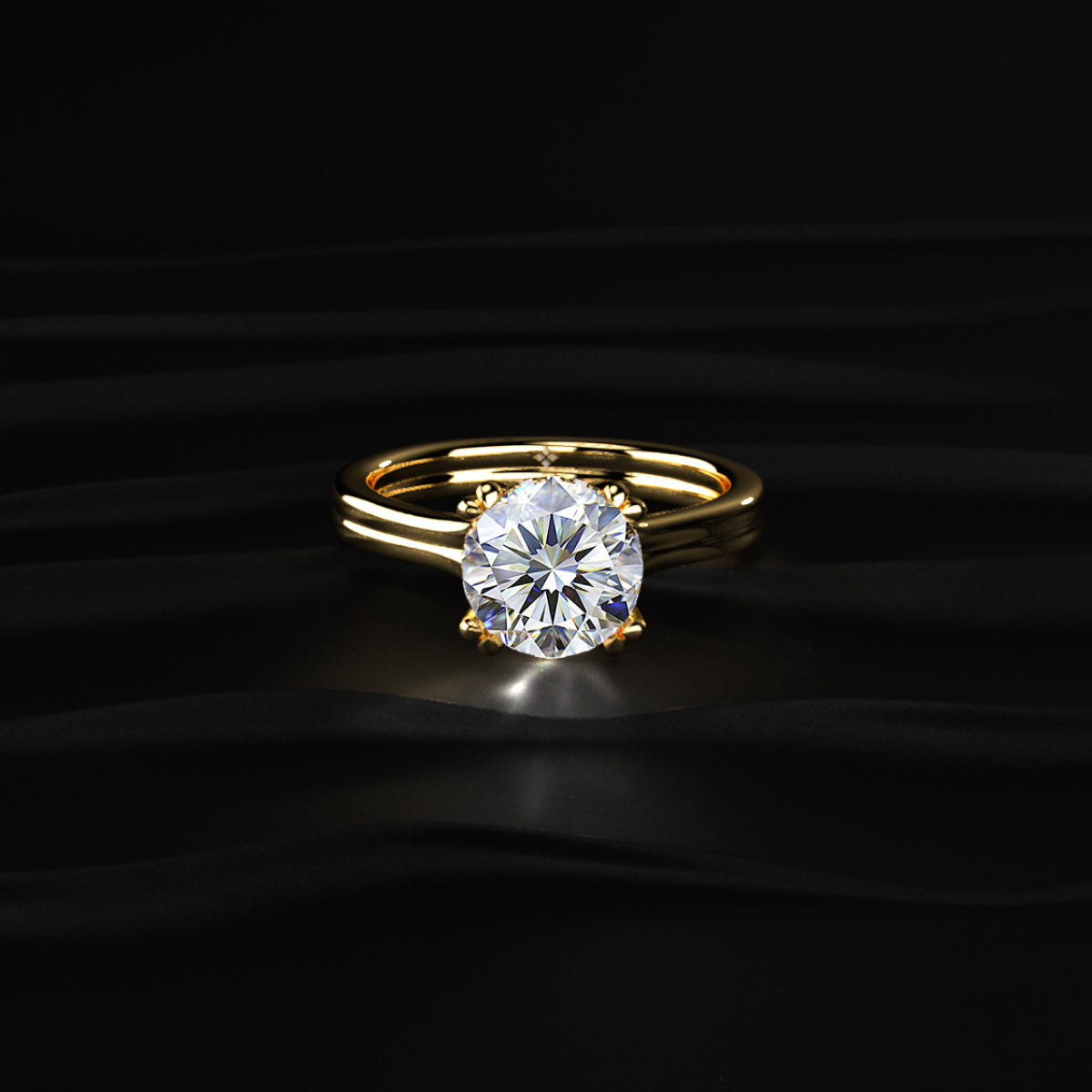 Round Solitaire Dual Plain Band Ring With Hidden Halo | Earthly Jewels