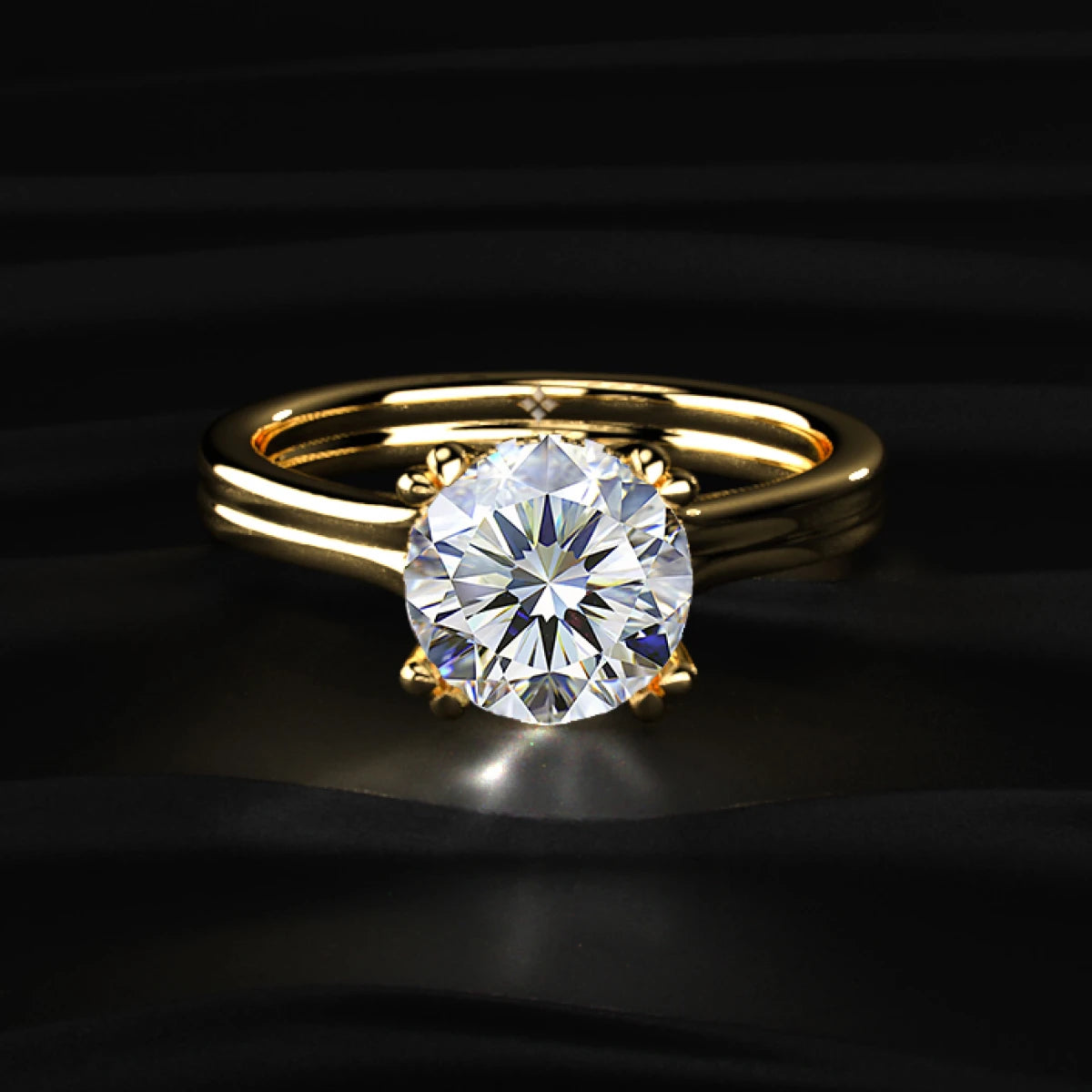 Round Solitaire Dual Plain Band Ring With Hidden Halo | Earthly Jewels