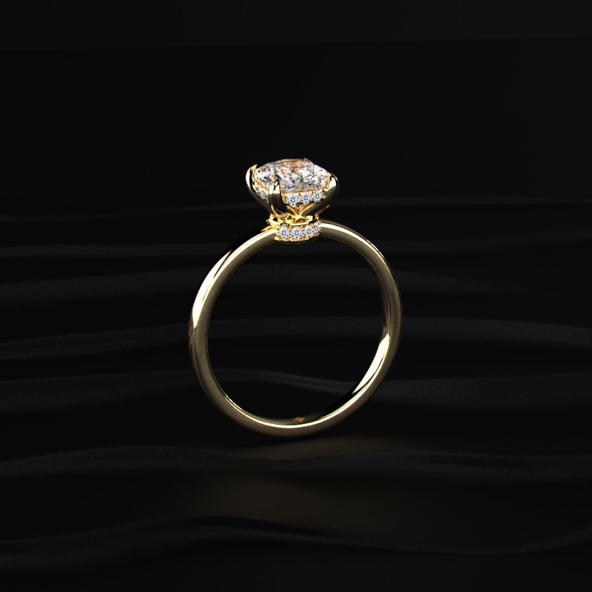 Cushion Solitaire With Double Hidden Halo Ring