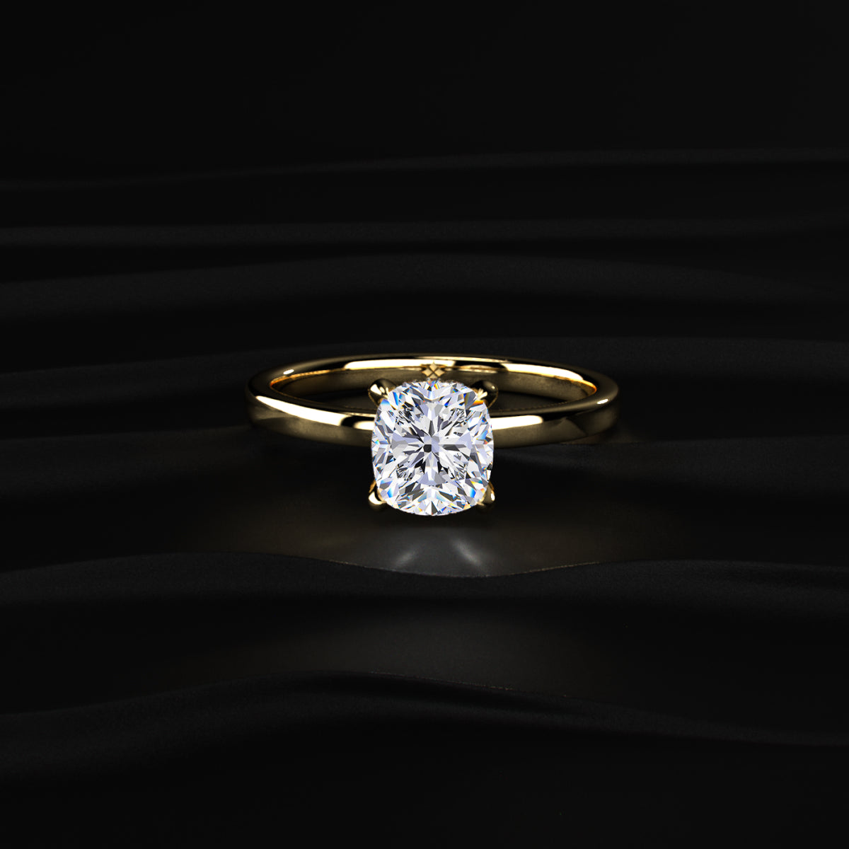 Cushion Solitaire With Double Hidden Halo Ring