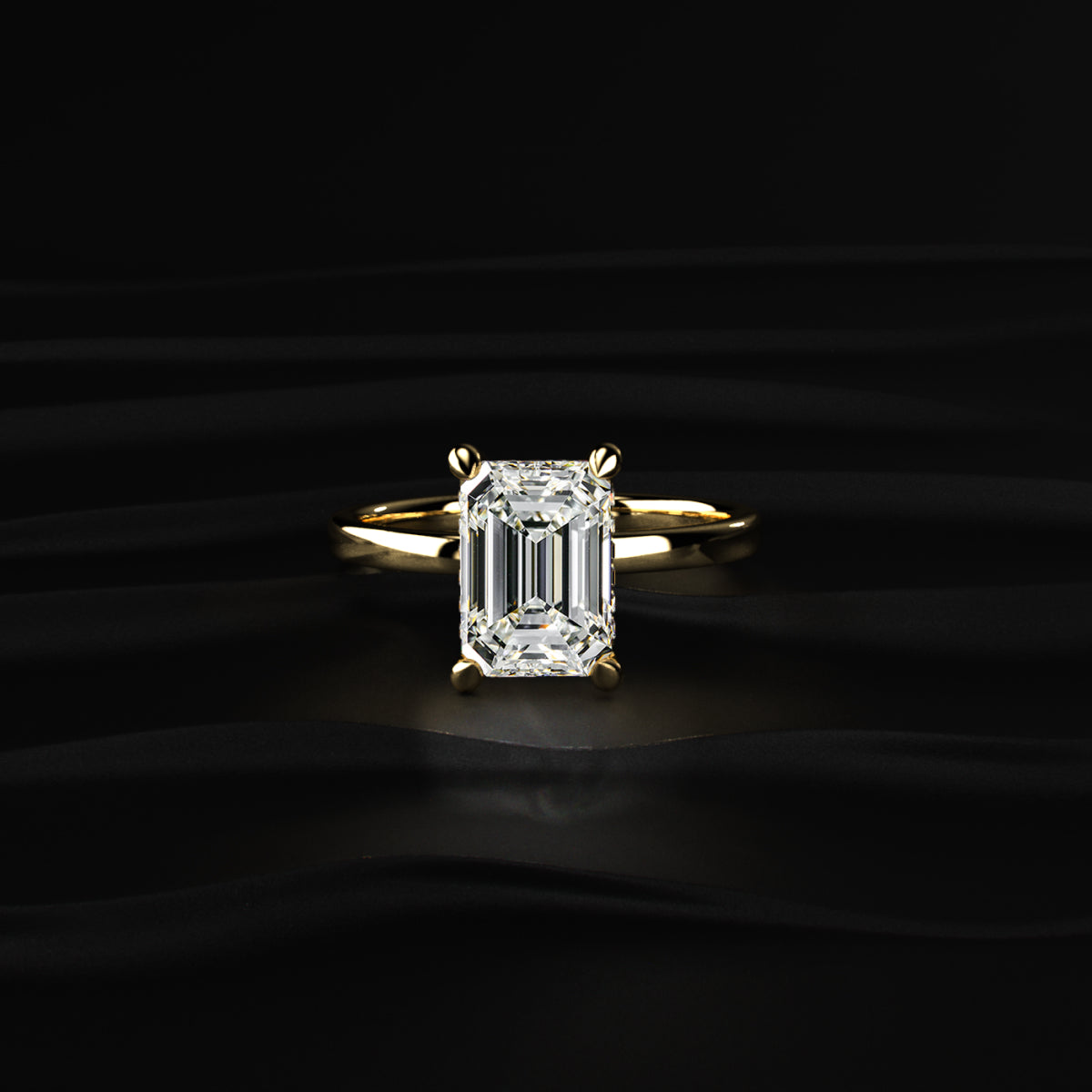 Emerald Solitaire With Double Hidden Halo Ring