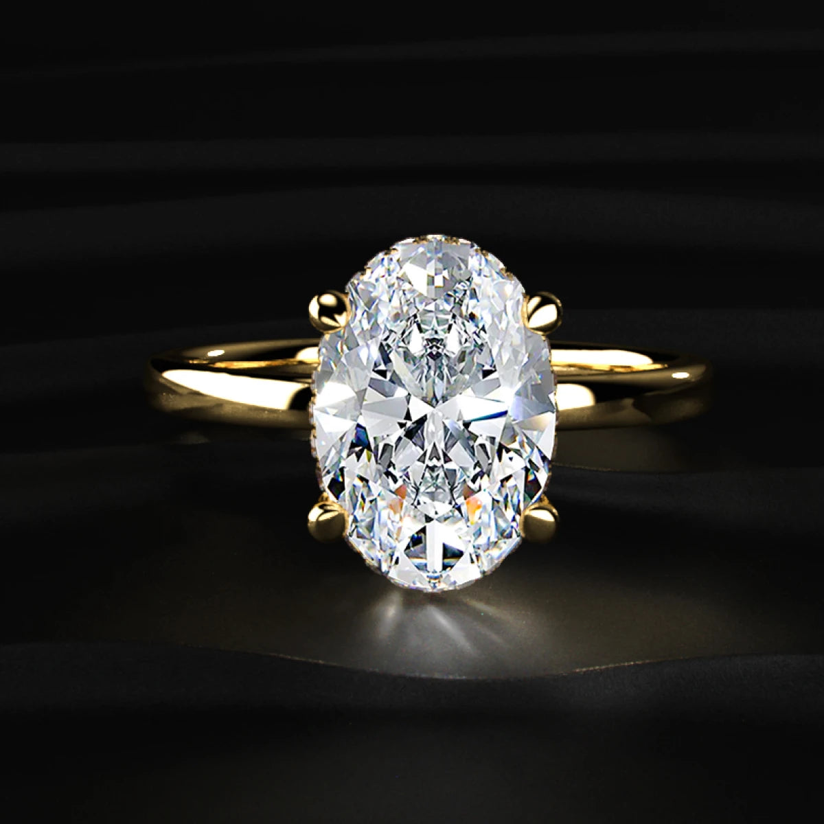 Oval Solitaire Double Hidden Halo Ring