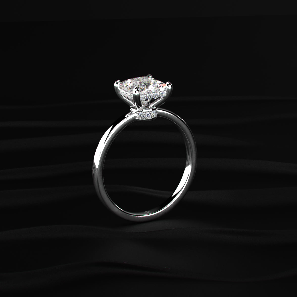 Princess Solitaire With Double Hidden Halo Ring | Earthly Jewels
