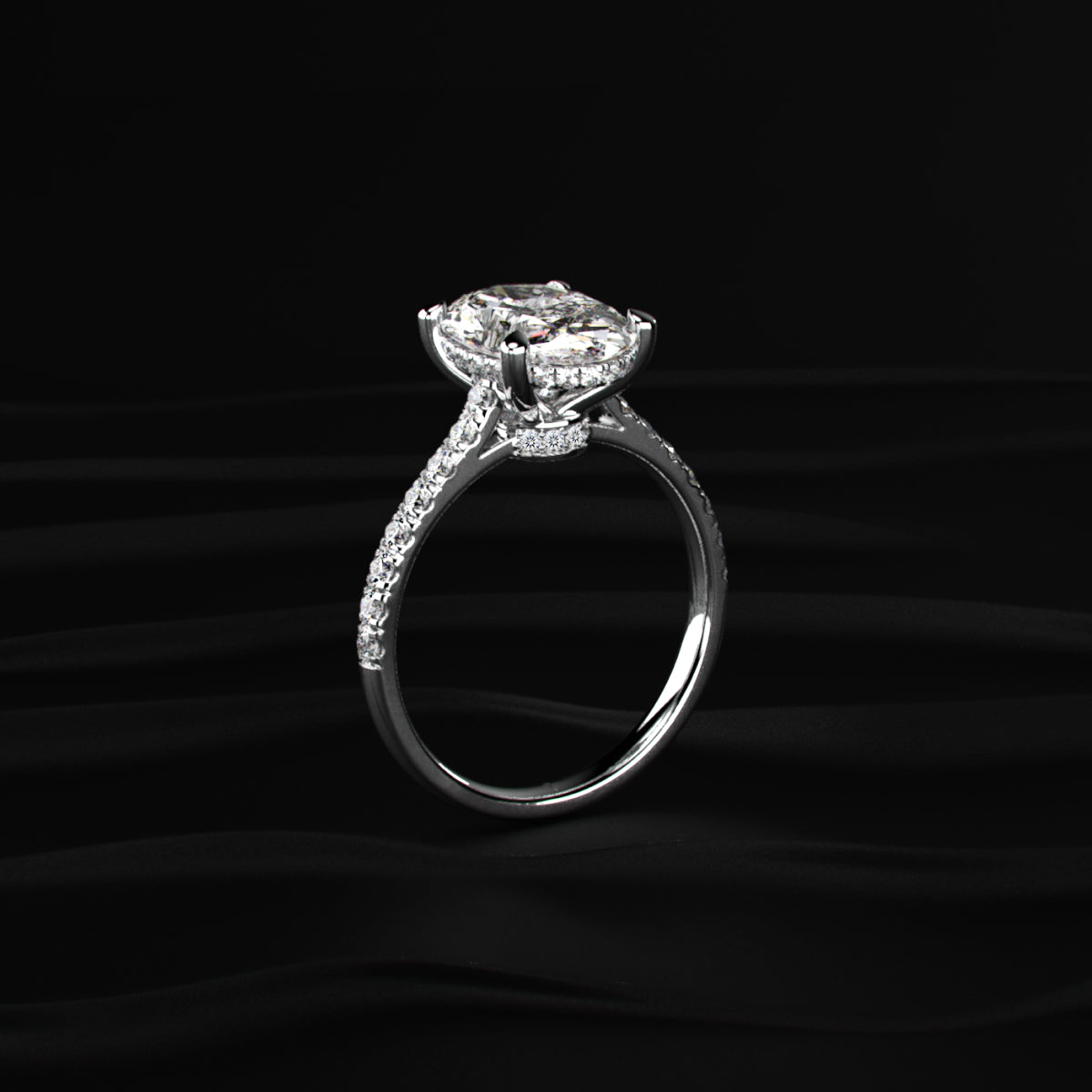 Oval Shape Solitaire With Double Hidden Halo Ring