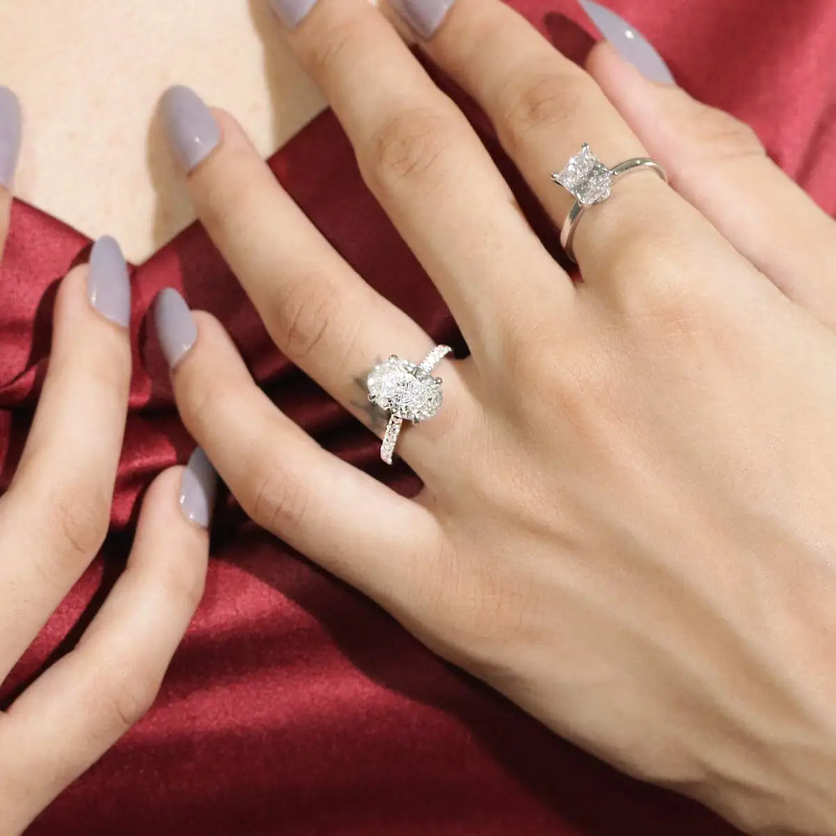 Oval Shape Solitaire With Double Hidden Halo Ring