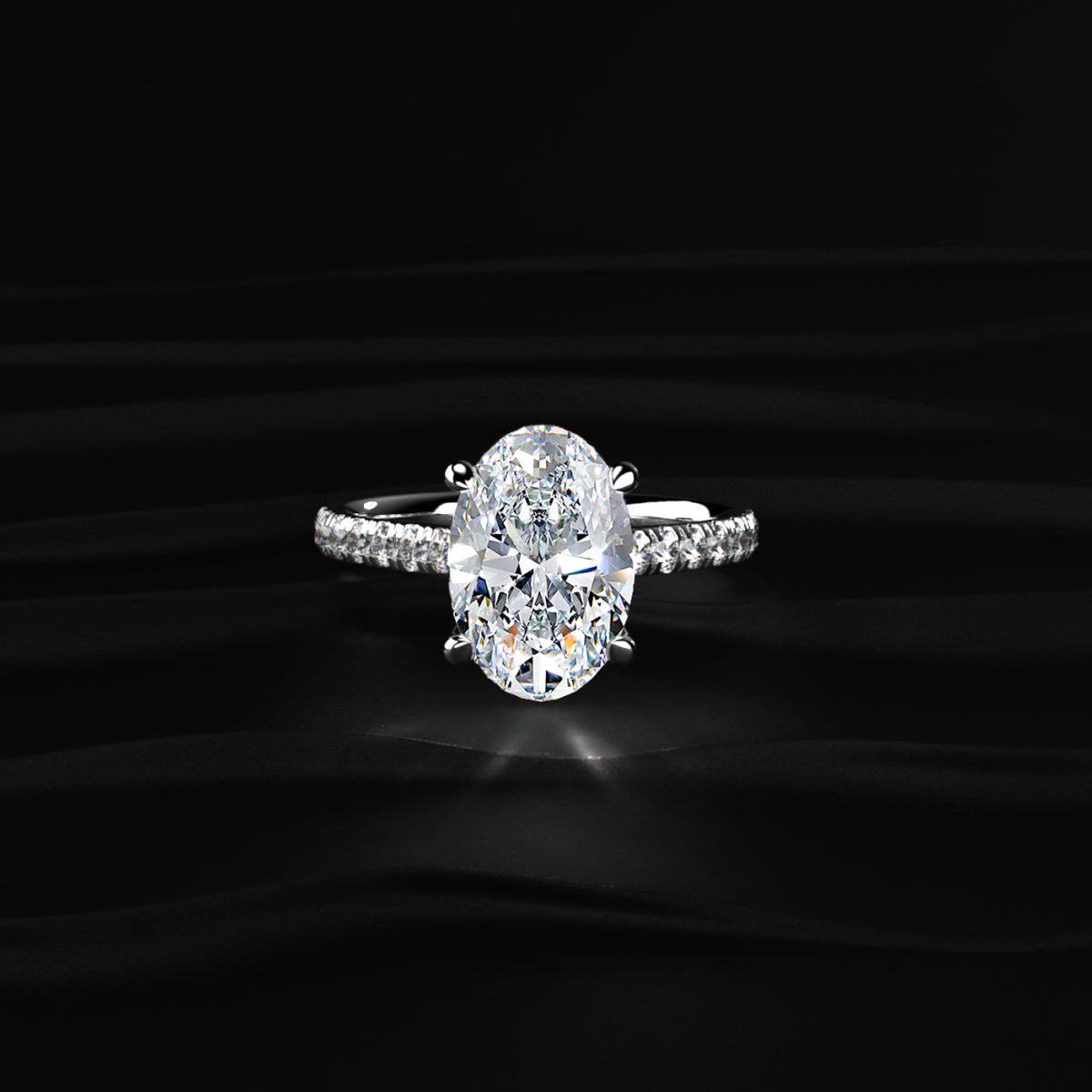 Oval Shape Solitaire With Double Hidden Halo Ring