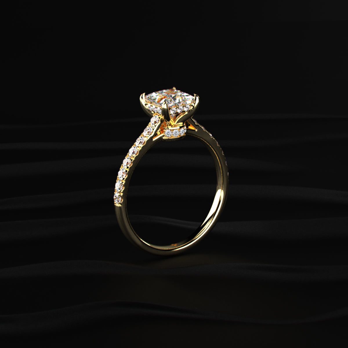 Princess Shape Solitaire With Double Hidden Halo Ring