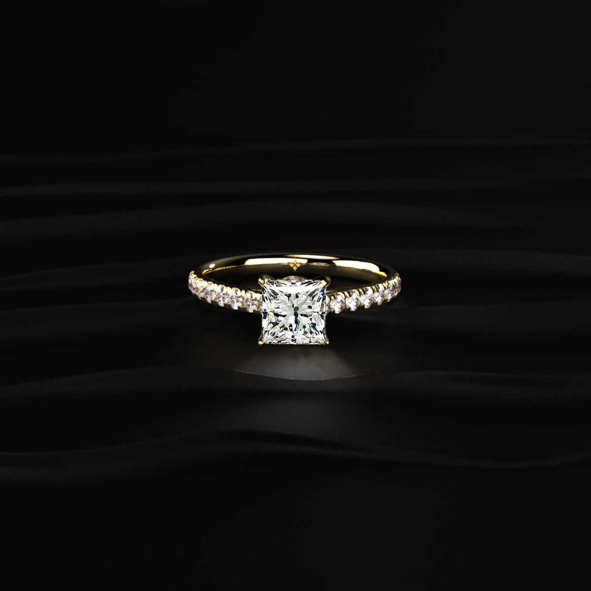 Princess Shape Solitaire With Double Hidden Halo Ring