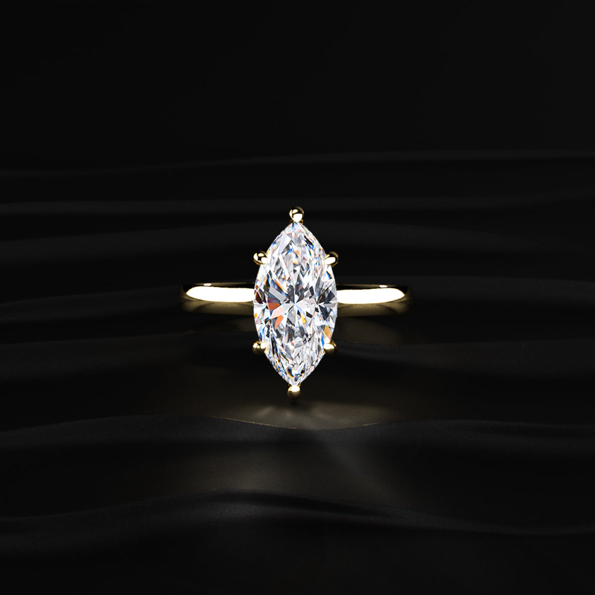 Marquise Solitaire Double Hidden Halo Cathedral Ring