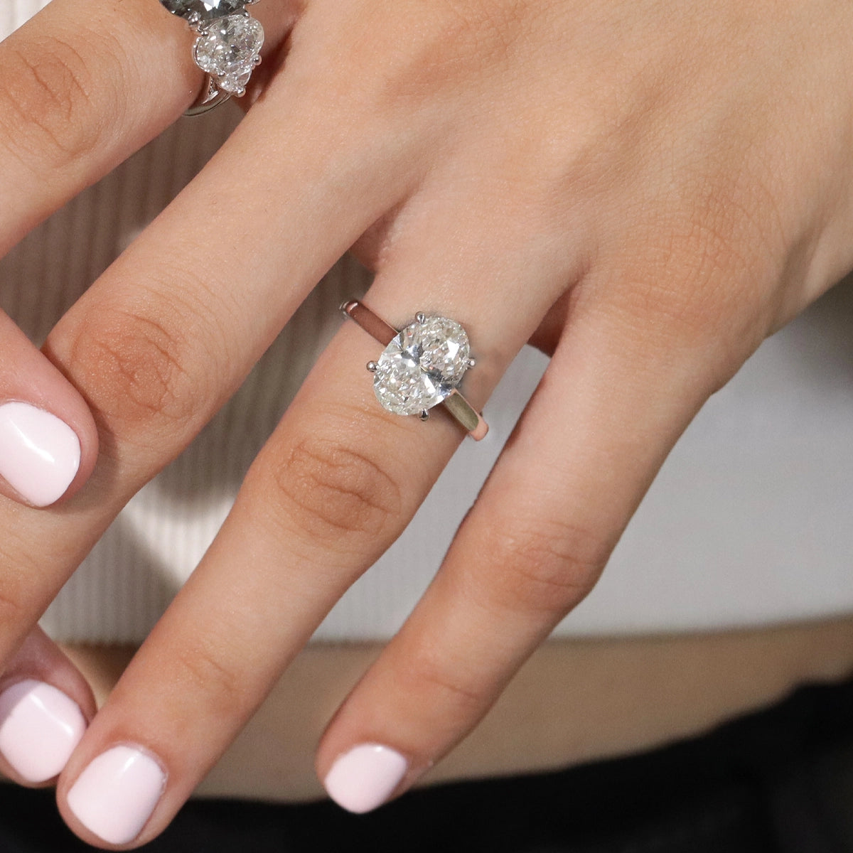 Oval Solitaire Double Hidden Halo Cathedral Ring