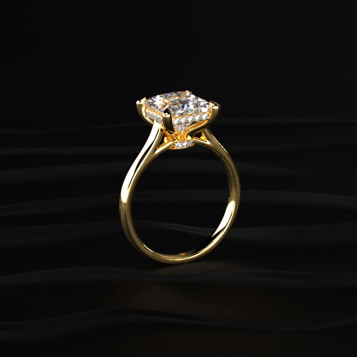Princess Solitaire Double Hidden Halo Cathedral Ring | Earthly Jewels
