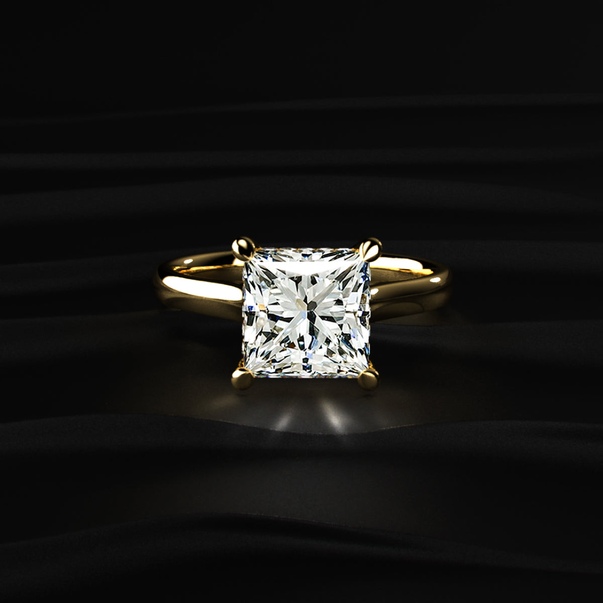 Princess Solitaire Double Hidden Halo Cathedral Ring | Earthly Jewels