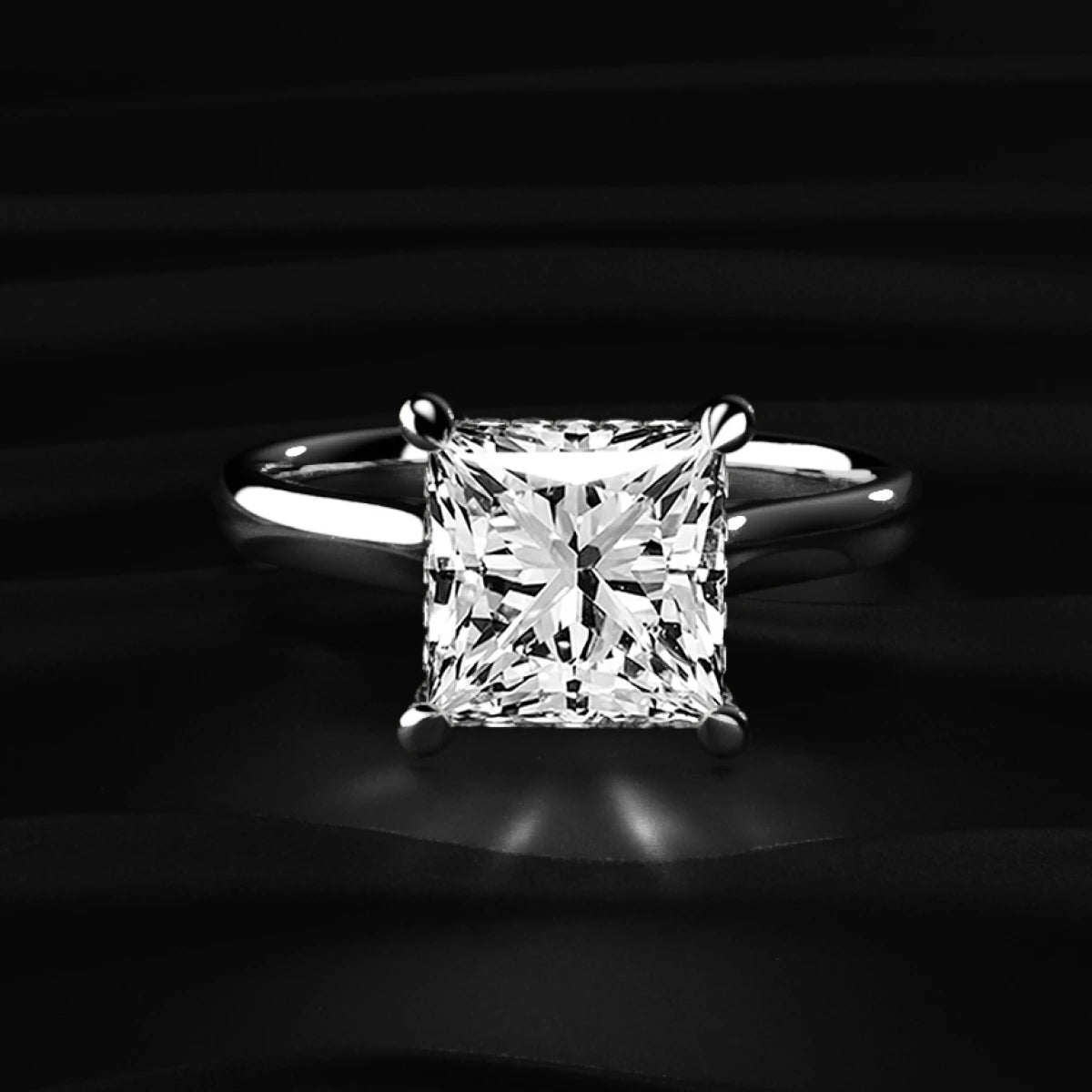Princess Solitaire Double Hidden Halo Cathedral Ring
