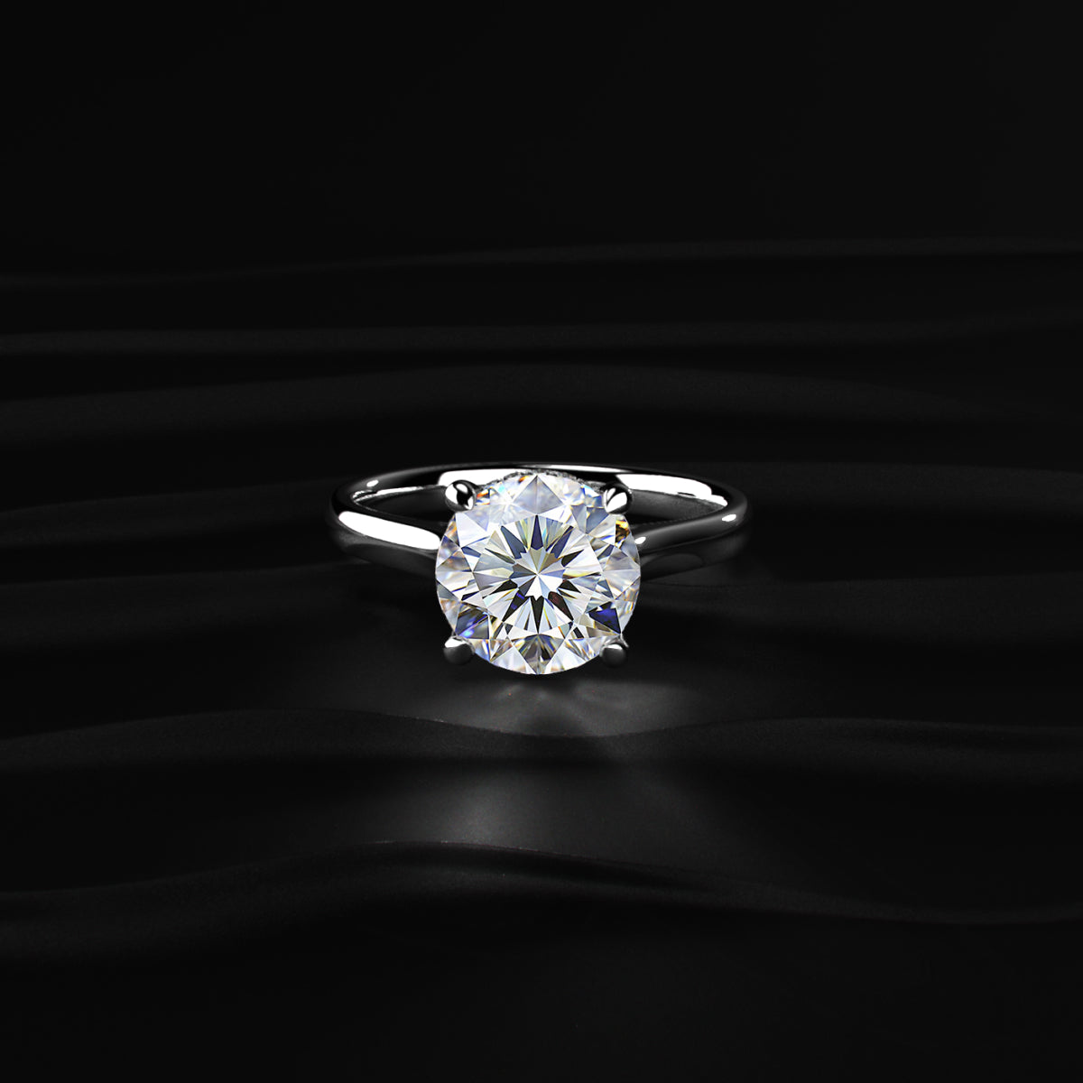 Round Solitaire Double Hidden Halo Cathedral  Ring