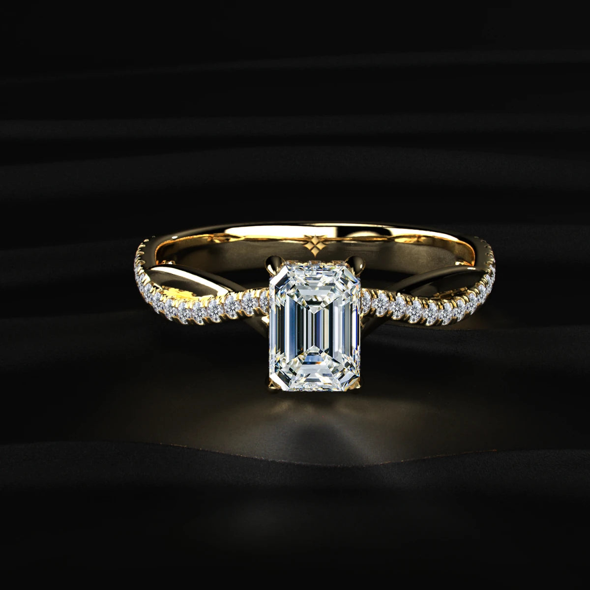 Emerald With Twisted Pave Band & Hidden Halo | Earthly Jewels