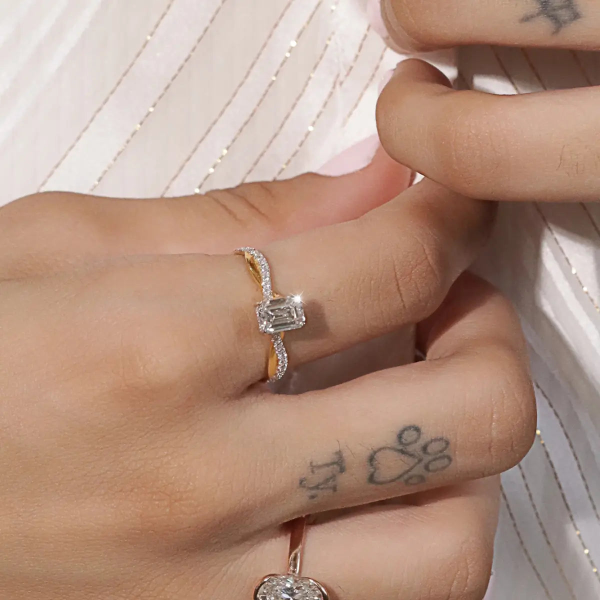 Emerald With Twisted Pave Band & Hidden Halo | Earthly Jewels