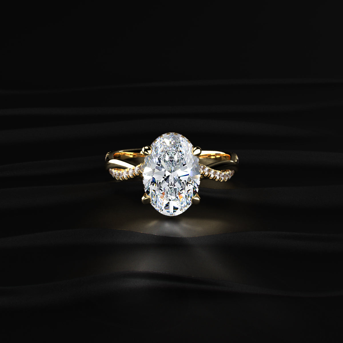 Oval With Twisted Pave Band & Hidden Halo