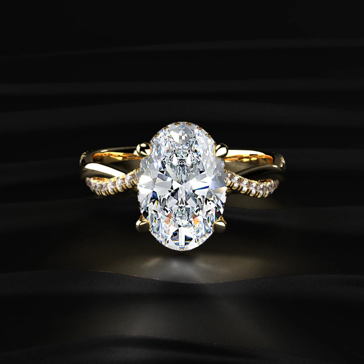 Oval With Twisted Pave Band & Hidden Halo | Earthly Jewels
