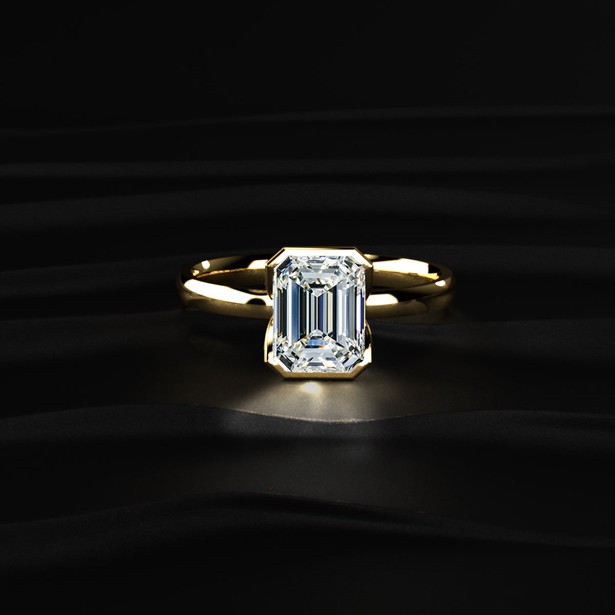 Emerald Solitaire Half Bezel Engagement Ring | Earthly Jewels
