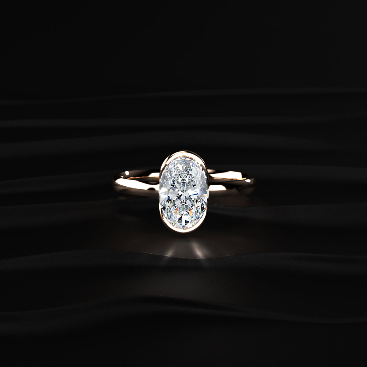 Oval Cut Solitaire Engagement Ring Half Bezel Setting – Earthly Jewels