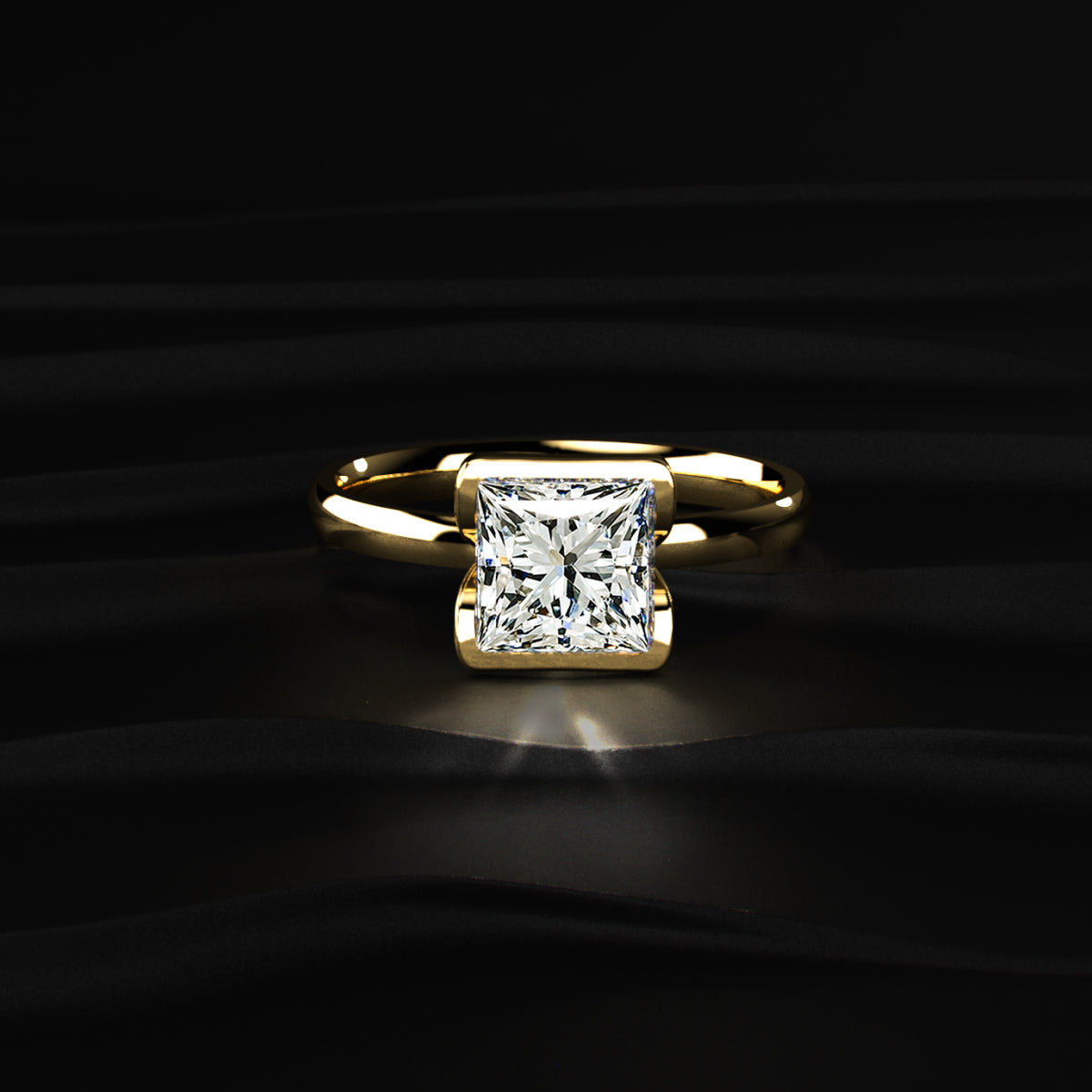 Princess Solitaire Half Bezel Engagement Ring | Earthly Jewels