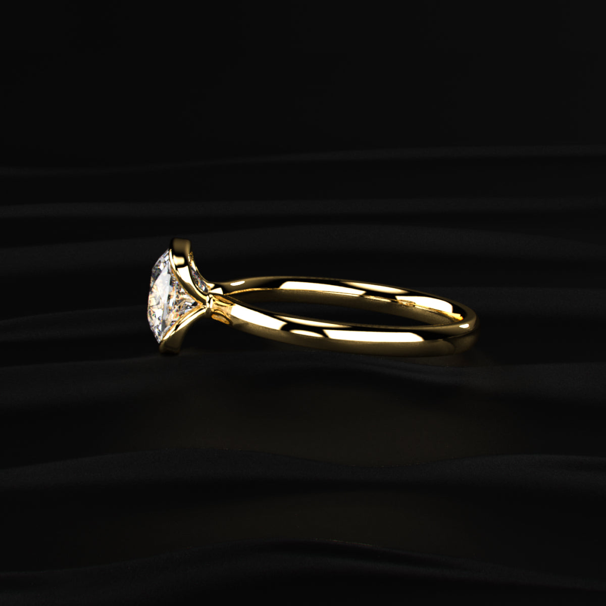 Cushion Solitaire Half Bezel Engagement Ring | Earthly Jewels