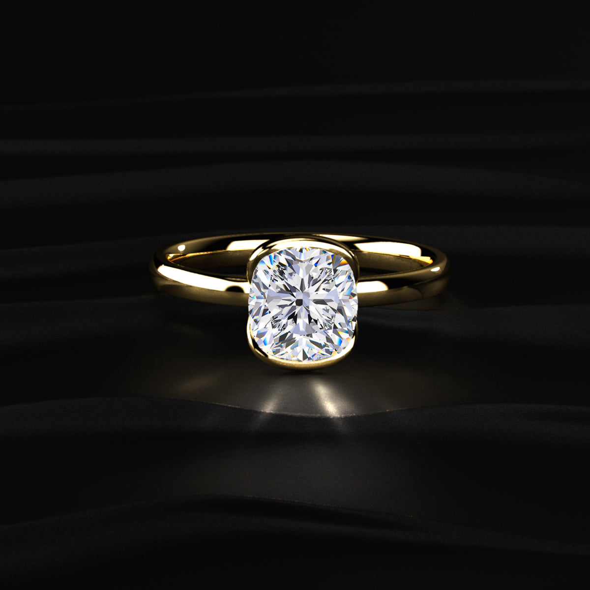 Cushion Solitaire Half Bezel Engagement Ring | Earthly Jewels