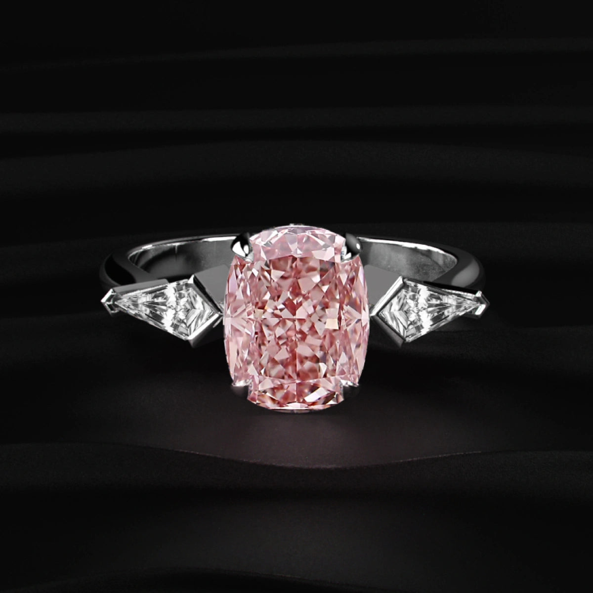 Elongated Cushion Solitaire Ring With Kite-Shaped Side Stones | Earthly Jewels