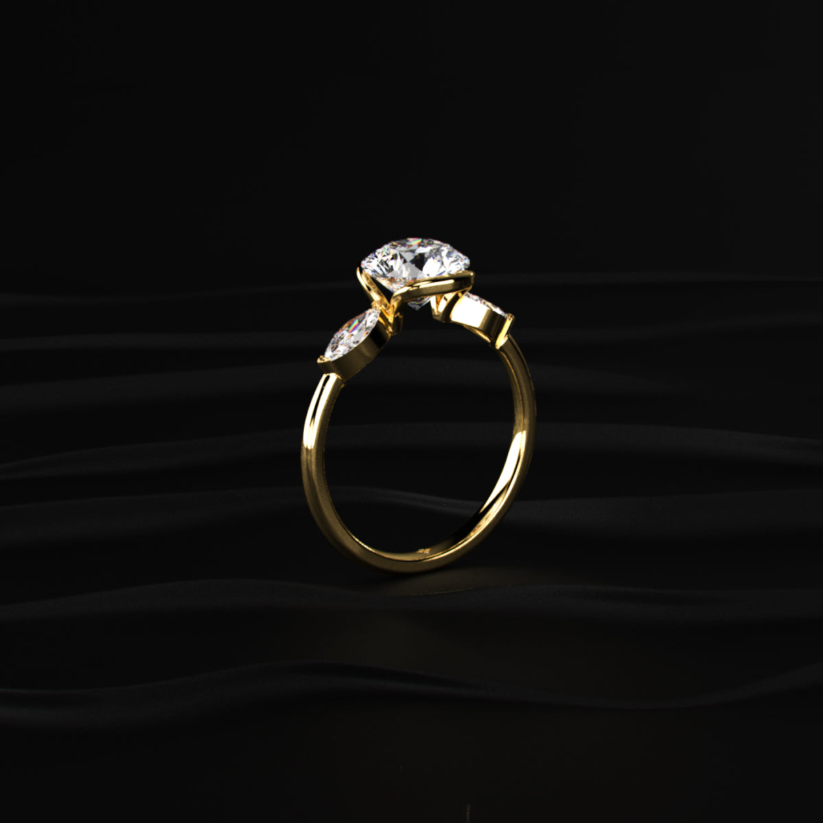 Round Half Bezel Triple Diamond Engagement Rings | Earthly Jewels