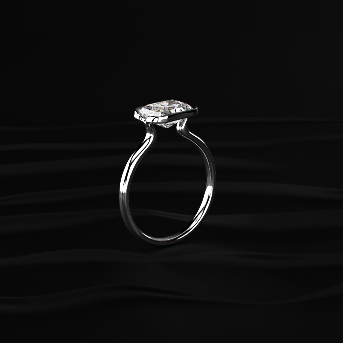 Radiant Cut Diamond Half Bezel East West Ring | Earthly Jewels