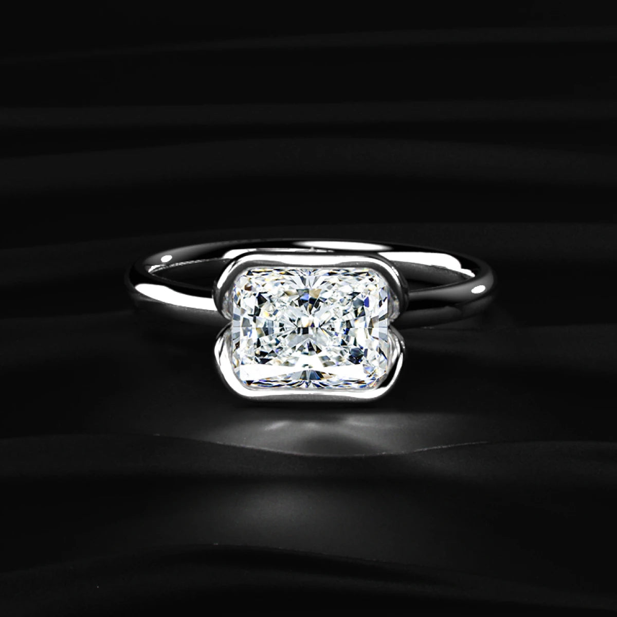 Radiant Cut Diamond Half Bezel East West Ring | Earthly Jewels