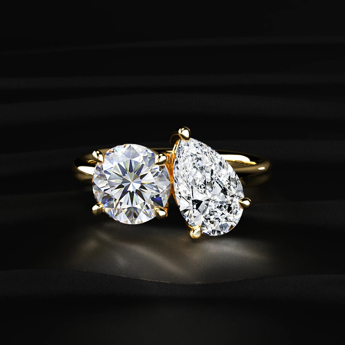 Round And Pear Toi Et Moi Engagement Ring | Earthly Jewels