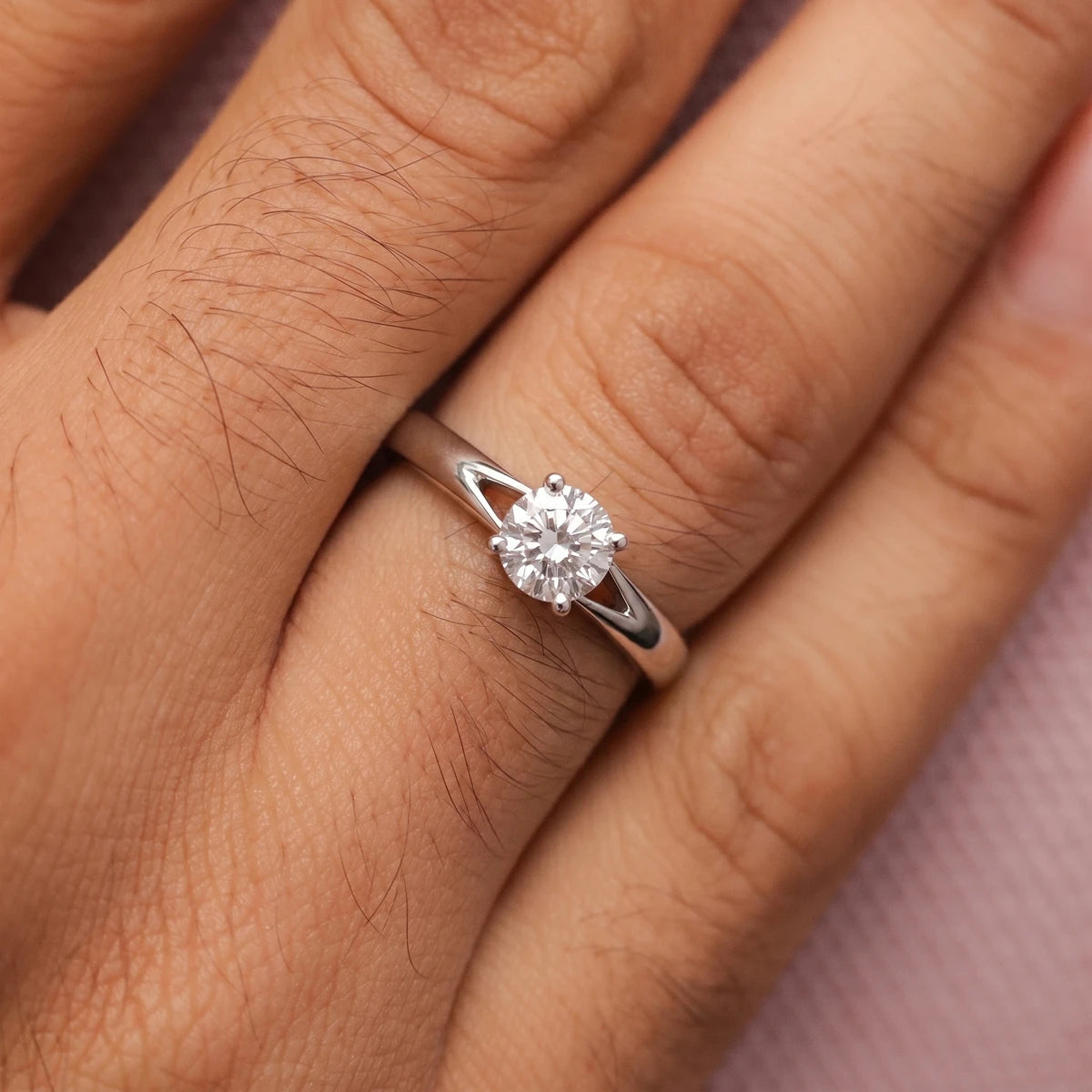 Round Solitaire Engagement Ring For Men | Earthly Jewels | Model Image