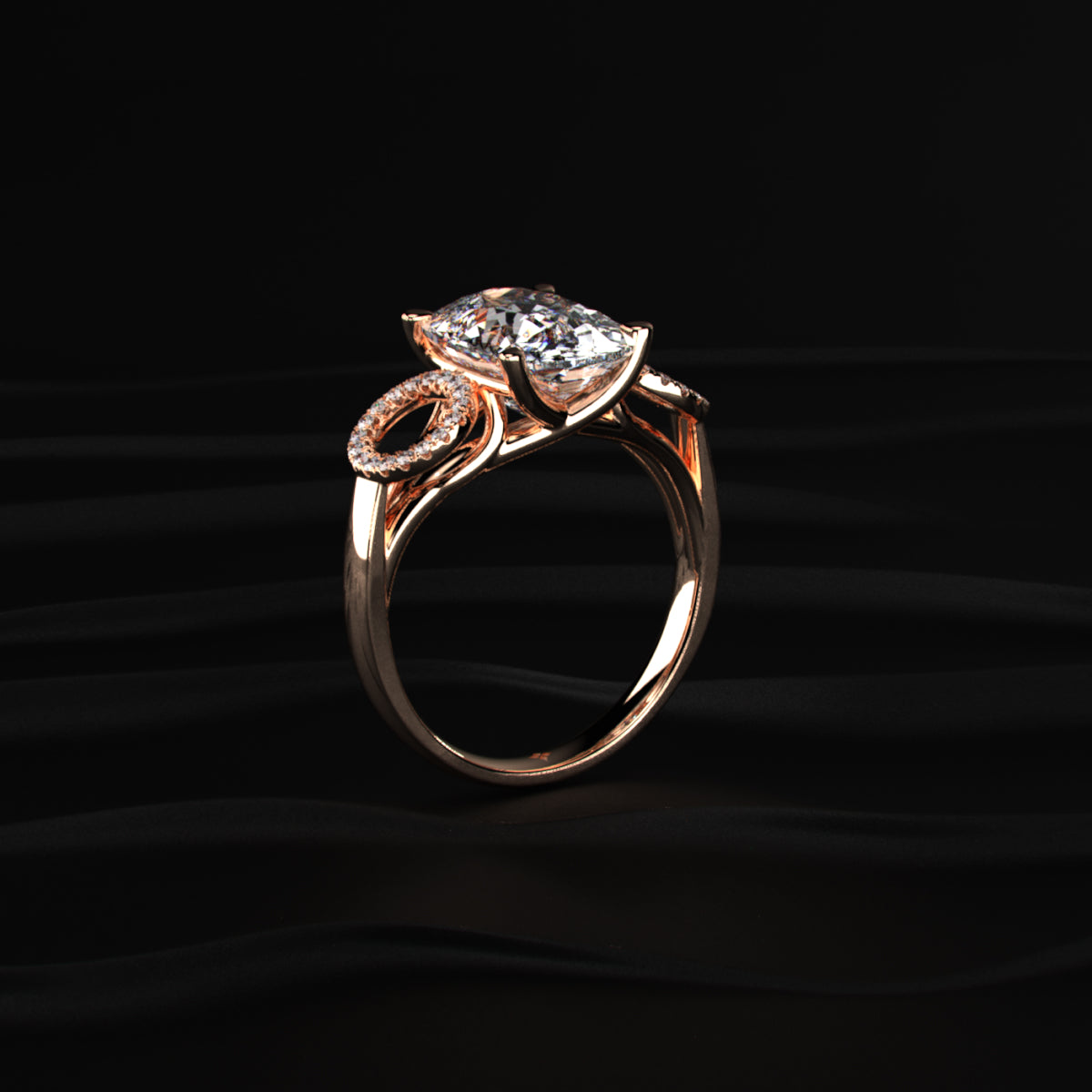 Cushion solitaire ring with Side Halos