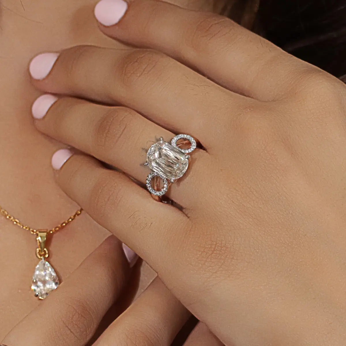 Cushion solitaire ring with Side Halos