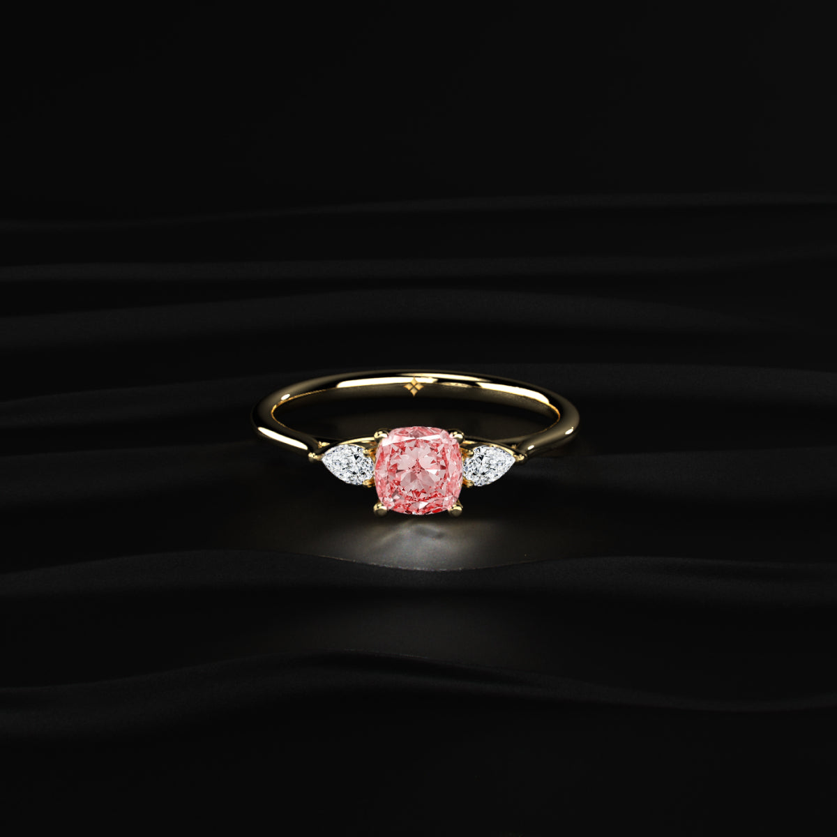 Pink Cushion Diamond With Side Pear Ring