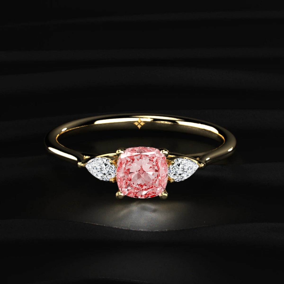 Pink Cushion Diamond With Side Pear Ring | Earthly Jewels
