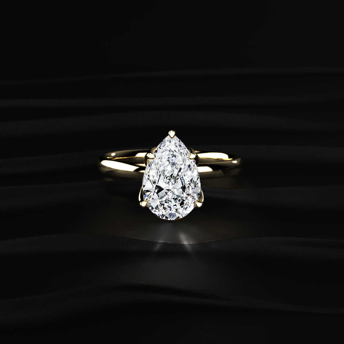 Pear Solitaire Floral Prong Ring
