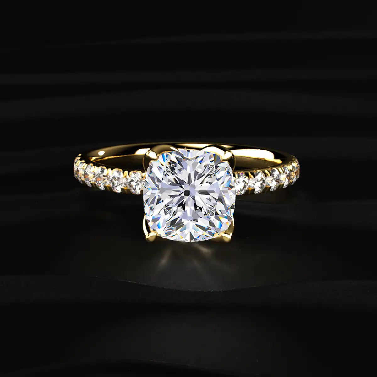 Cushion Solitaire Ring With Pave Floral Prong